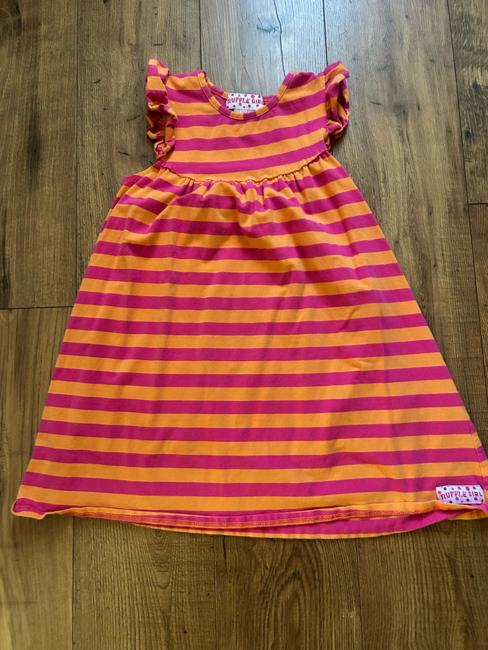 Ruffle Girl Pink & Orange Striped Casual Dress for Kids